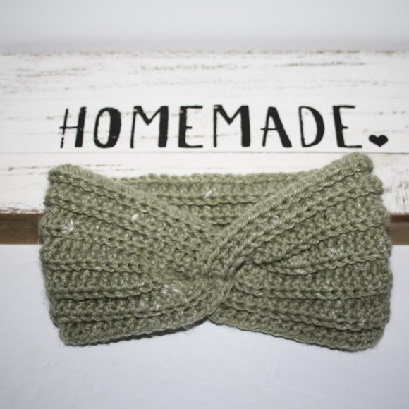 Hemp green Twisted ear warmer headband Crocheted